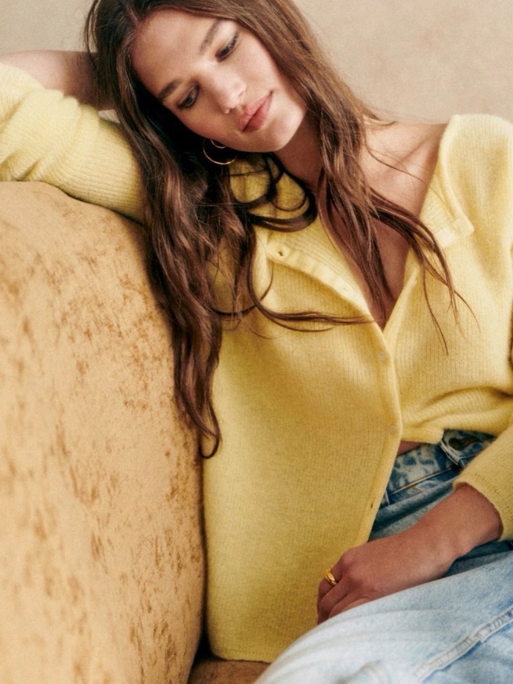 Sézane Gaspard Cardigan in Pastel Yellow - Picture 2 of 8